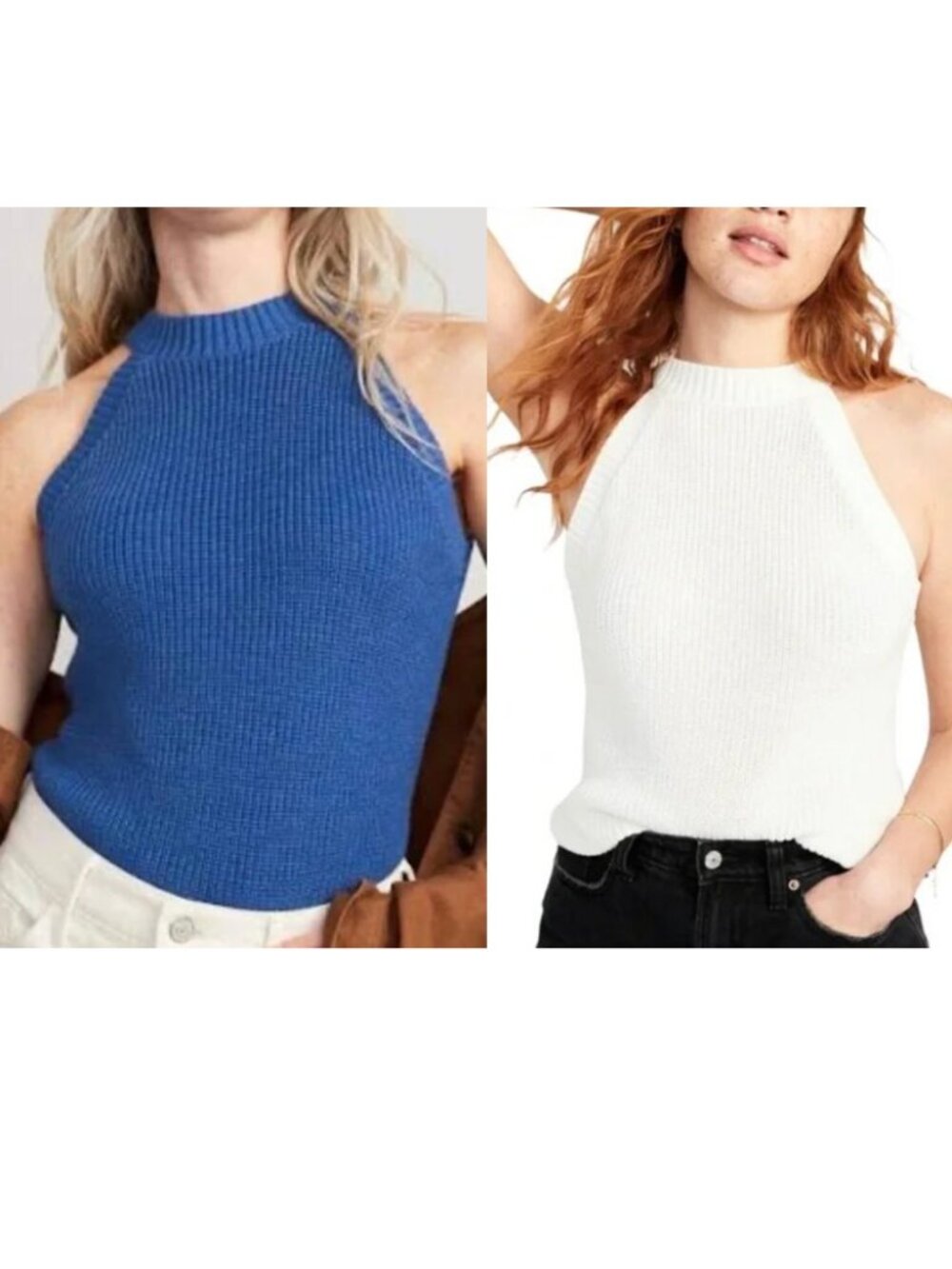 Old Navy Shaker Stitch Cable Knit Sweater Halter Tank Bundle Blue/White EUC - M